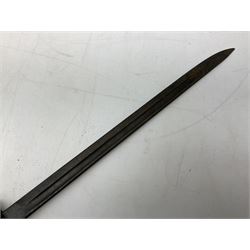 British Pattern 1907 bayonet with 43.5cm fullered steel blade; in leather scabbard with webbing frog L58cm overall; another Pattern 1907 bayonet lacking scabbard; and British Pattern 1888 Mk.I bayonet by Wilkinson London (no scabbard) (3)