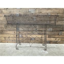 Vintage wire framed rectangular planter on ornate stand