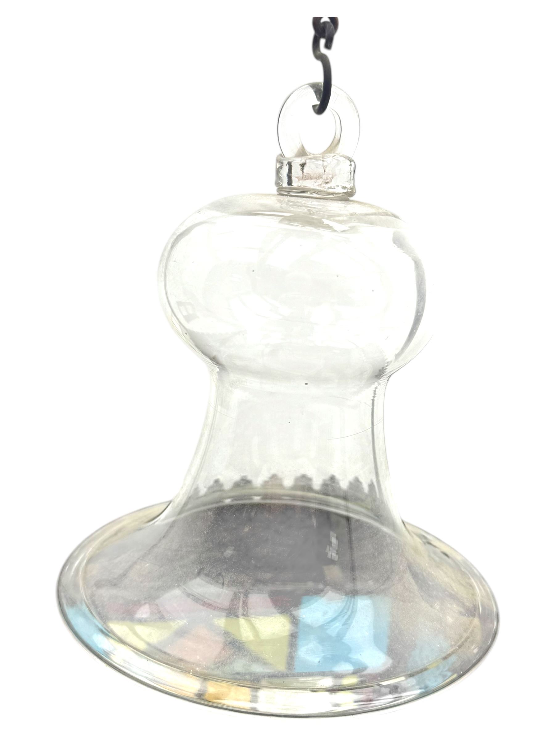 20th century Gothic design stained glass and brass hall lantern, with ornately decorated frieze and apron, with geometric coloured glass panels and eight rectangular bevelled glass panels, with bell shade, wired for electricity 