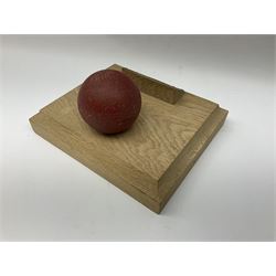 Raich Carter - early school cricket trophy of a cricket ball mounted on an oak base with white metal plaque inscribed 'Swan Cup Final/July 1927/Hendon v Jas.Wms.St/Scores/Hendon 189 for 2 wickets/Jas.Wms.St 55/Carter 111 runs (not out) Four wickets for 21 runs/Hendon School Souvenir/from his Head master G.F. Park' L20cm. Provenance: By direct descent from the family of Raich Carter having been consigned by his daughter Jane Carter.