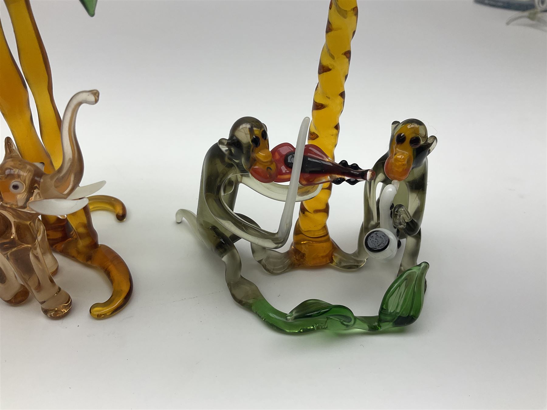 Large collection of hand-blown glass animals and figures, to include fish, birds, cats, dogs, monkeys etc