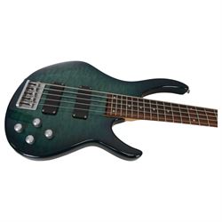 Peavey Fury V five string bass guitar, in green finish, contained in soft case, guitar L112cm
