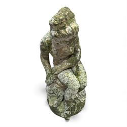 Cast stone female figure along with vintage iron pot-cradle / cauldron stand 