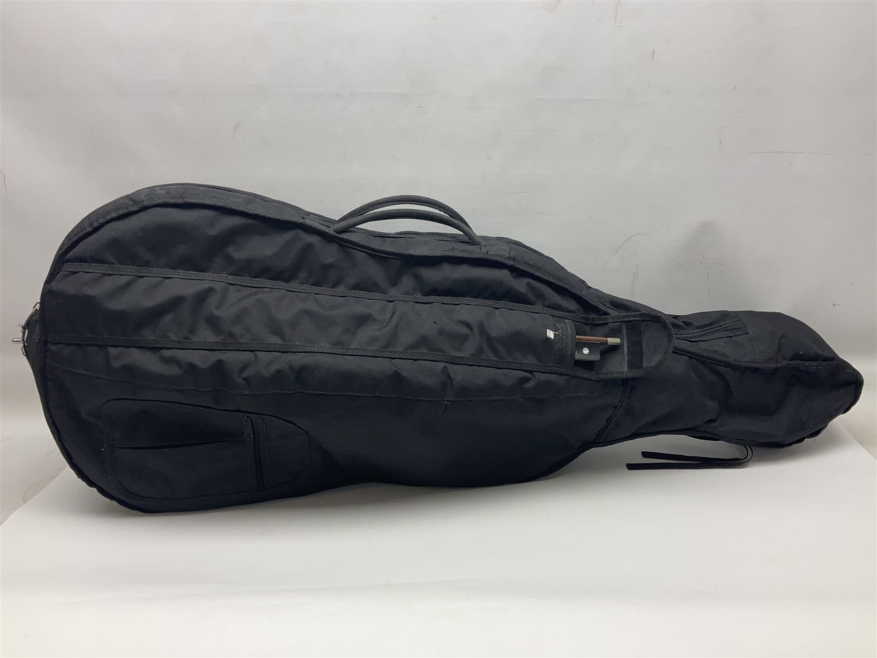 Gear4Music three-quarter sized cello with 70cm one-piece back and spruce top; bears maker's label; L112cm overall; in soft carrying case with Erich Steiner bow