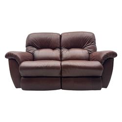 La-Z-Boy - manual reclining three piece suite - two seater sofa (W165cm, H105cm); and two armchairs (W98cm), upholstered in brown leatherette