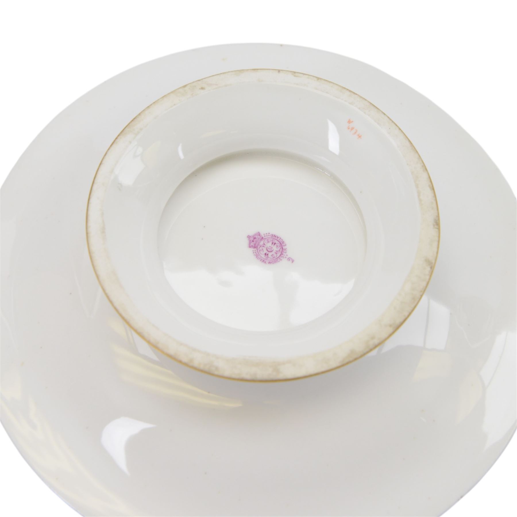 Royal Worcester dessert service with hand painted roses, comprising twelve plates and four comports and two tazza