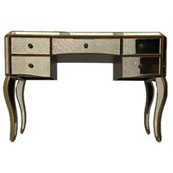 Contemporary mirrored dressing table, bevelled and antique style plates, fitted with five drawers, on cabriole supports 