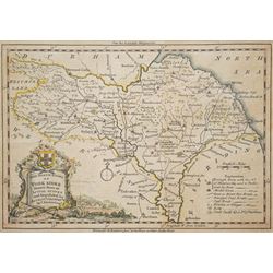 Thomas Kitchin (British 1719-1784): 'An Accurate Map of Yorkshire' and 'The North Riding of Yorkshire', two 18th century engraved maps with hand-colouring, together with an Owen & Bowen strip map of Pickering to Scarborough max 19cm x 24cm (3)