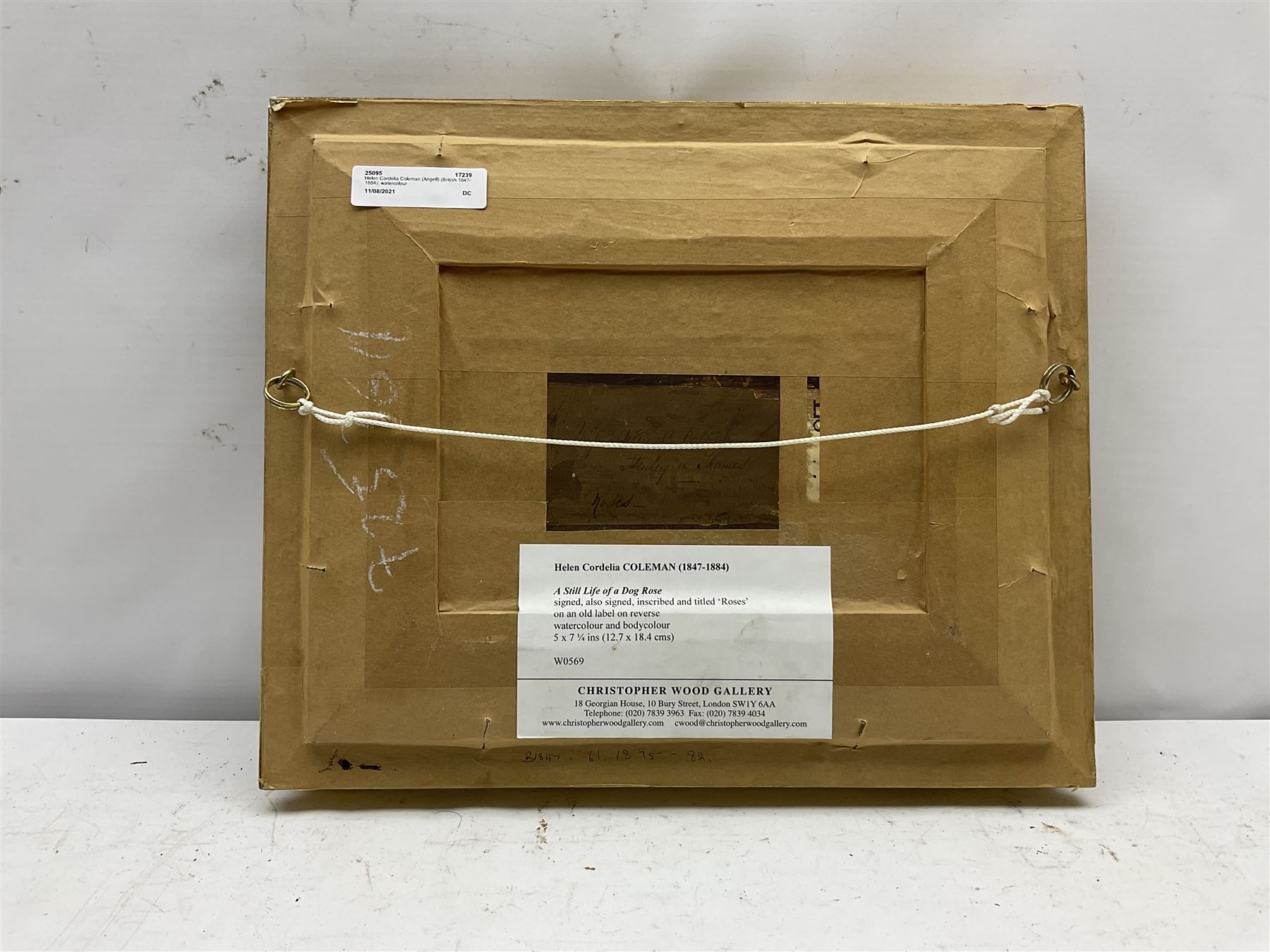 Helen Cordelia Coleman (Angell) (British 1847-1884): 'Roses', watercolour and bodycolour signed, original title on artist's address label verso 12.5cm x 18cm
Provenance: with Christopher Wood Gallery, Bury Street, London, label verso