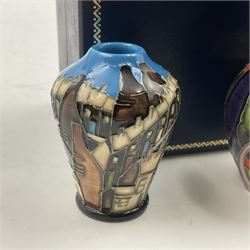 Two miniature Moorcroft vases, one decorated in the Lodge Hill pattern, circa 2007, H6cm,  and the other decorated in Made in Burslem circa 2011, H6cm  