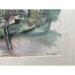 David James Carr (Northern British 1944-2009): Continental Bridge and Temple, watercolour and oil pastel on paper signed 54cm x 75.5cm 