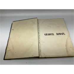 Six 19th century leather bound books of music comprising Graduale Juxta Missale Romanum and Antiphonarium Romanum. Both 1828 Divione; Graduel Romain and Psautier Romain. Both 1859 Digne/Paris; Graduel Romain. 1872 Marseille; and Missale Romanum. 1853 Mechliniae (6)