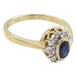 9ct gold sapphire and diamond cluster ring, stamped 375