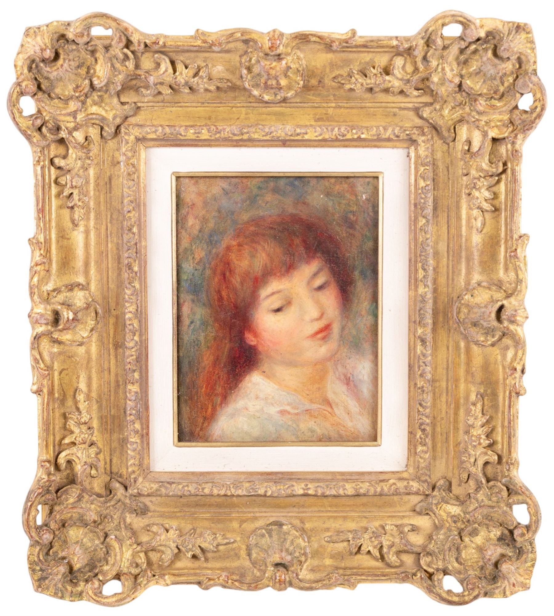 Circle of Pierre-Auguste Renoir (French 1841-1919): Head of a Girl - Study for 'Dance at Bougival', oil on canvas unsigned 20cm x 15cm 
Notes: an image of this work is held in the archives of the Wildenstein Institute, Paris.