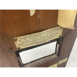 Wooden Gledhill till with paper labels to interior and a set of Salter scales with weights, till H17cm
