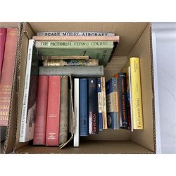 Collection of books, to include The Meccano Magazine Anthology, Committed to the Cleansing Flame, The Story of Some English Shires, A Miniature History of the English House and novels by Richard Adams and Bernard Cornwell etc, in six boxes