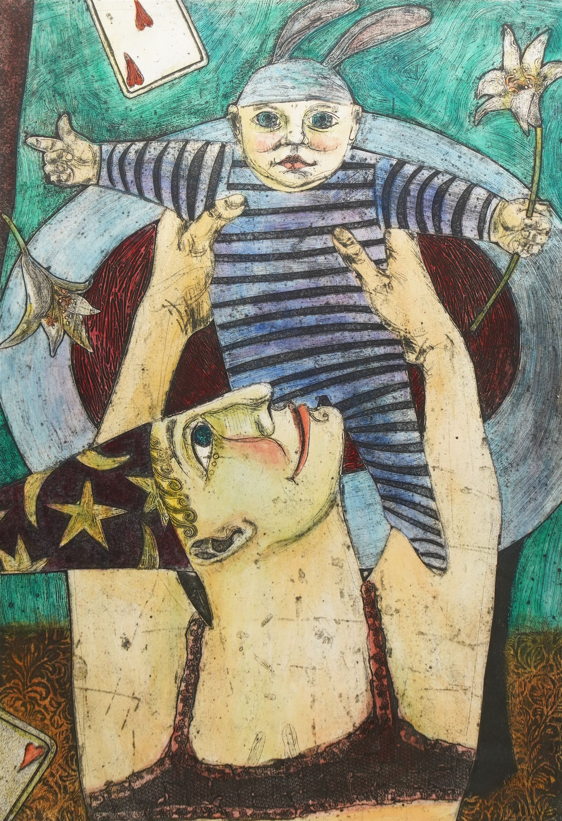 Adrienne Craddock (British Contemporary): 'The Magician', limited edition etching in colour signed titled and numbered 4/20 in pencil 76cm x 54cm