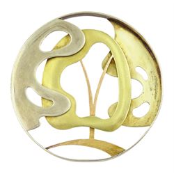 9ct rose, white and yellow gold abstract tree brooch, maker's mark MCT, Birmingham 1978