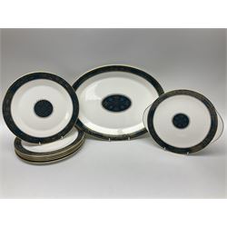 Royal Doulton Carlyle pattern tea and dinner service for six, to include teapot, coffee pot, teacups and saucers, coffee cups and saucers, milk jug, open sucrier, dinner plates, side plates, bowls, soup bowls, to covered dishes etc (64) 