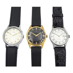 Zenith manual wind gentleman's wristwatch, Cal. 2532,  Zenith manual wind wristwatch, Cal. 2320 and a Zenith automatic wristwatch, all on black leather straps (3)