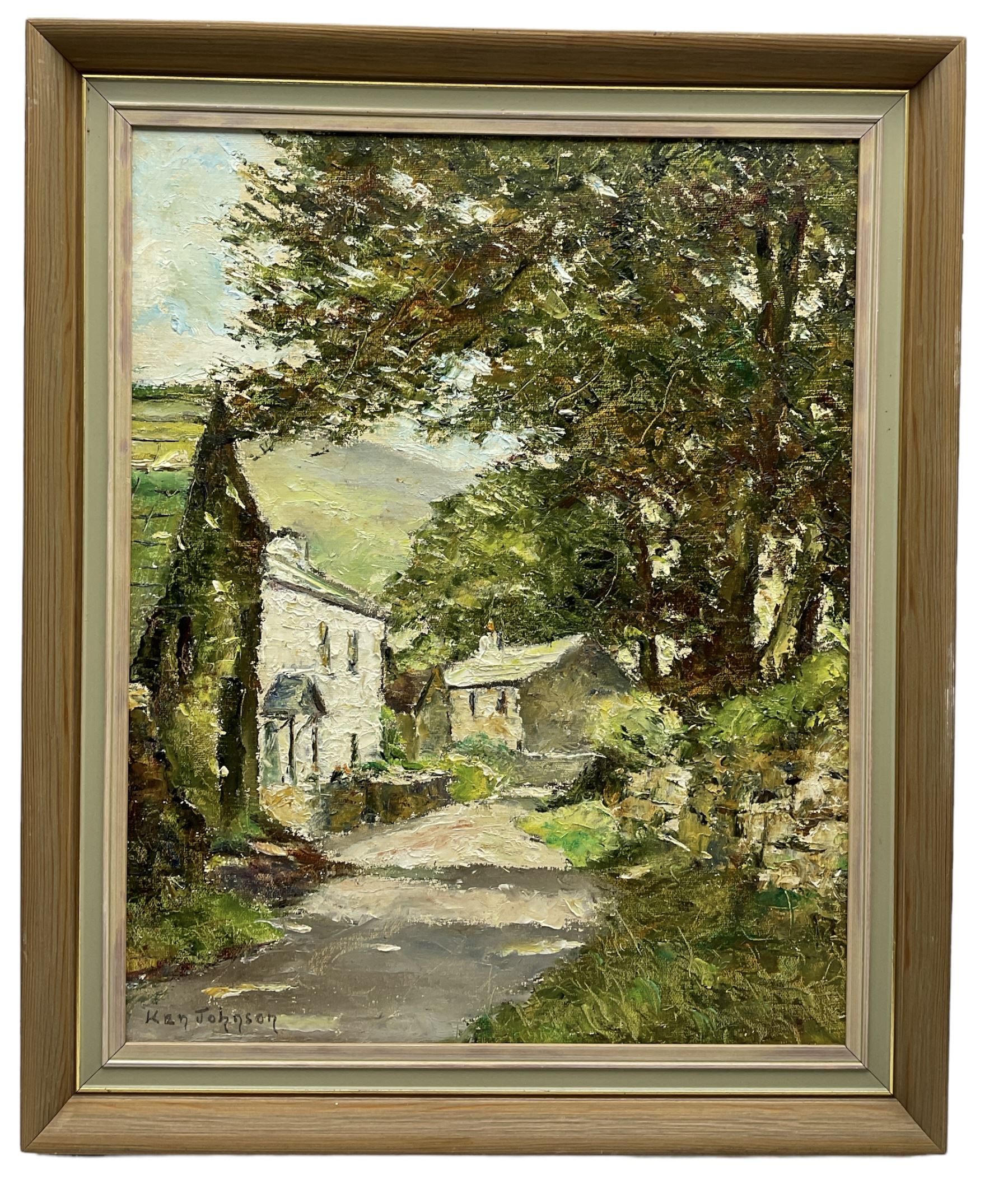 Ken Johnson (British 20th century): 'Dentdale' Yorkshire Dales, oil on board signed, titled verso 50cm x 39cm