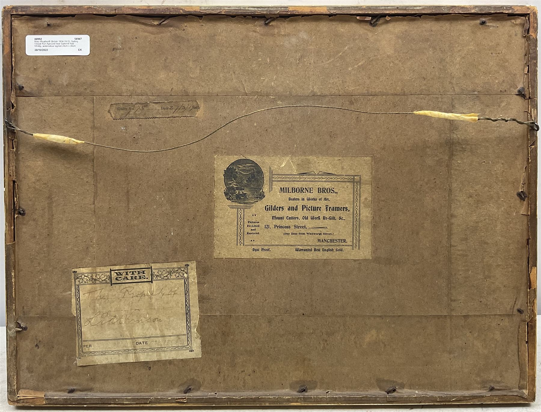 Mary Weatherill (British 1834-1913): Sailing Vessel Run Aground near Saltwick Nab Whitby, watercolour signed 24cm x 35cm 
Provenance: private collection, gifted to the vendor's mother c.1945