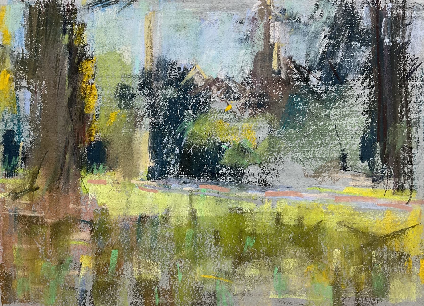 David Greenwood (Northern British Contemporary): 'Early Morning - Roberts Park Saltaire', pastel, signed and dated '93 on the mount, titled on label verso 30cm x 41cm 