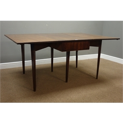  George III mahogany dining table, rectangular moulded drop leaf top, square tapering supports, 112cm x 164cm, H74cm  