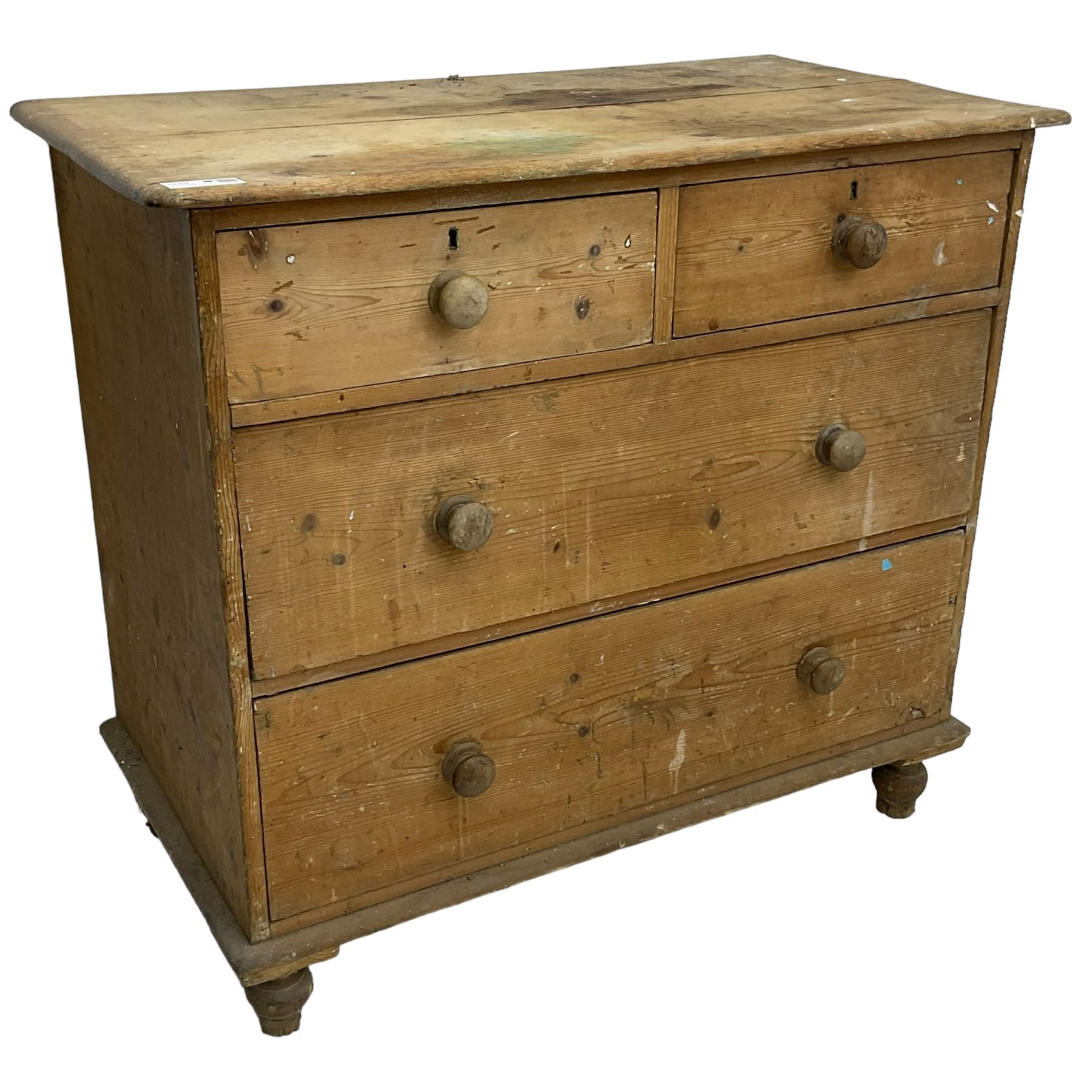 Victorian stripped pine chest, fitted with two short and two long drawers, on turned feet