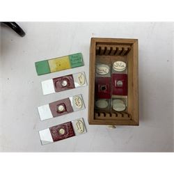  Brass field microscope, together with a cased microscope and twenty five microscope slides