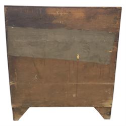 Early 19th century mahogany chest, straight front with canted corners, featuring inlaid detail above two short and three long drawers with flame veneered facias