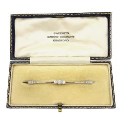 Early 20th century gold and platinum diamond brooch, total diamond weight approx 0.35 carat, in fitted velvet and silk lined box by Sweeneys, Bradford