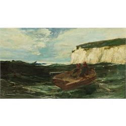 Edwin John Ellis (British 1841-1895): Rowing off the Shore, oil on canvas signed 37cm x 65cm