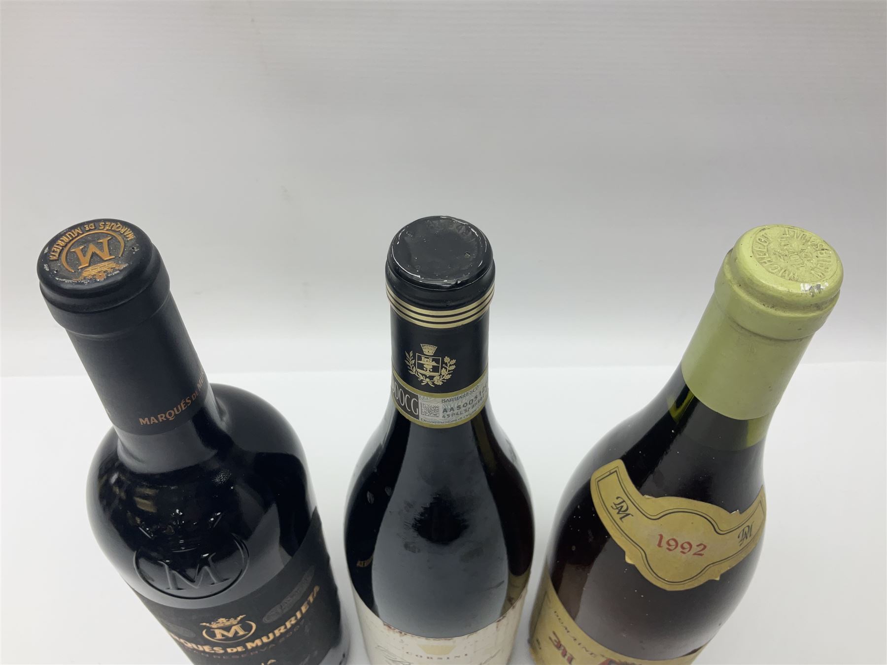 Mixed wine, comprising Araldica Barbaresco 2013, Corsini, 75cl 14% vol, Marques De Murrieta 2007 Gran Reserva Rioja 75cl 14% vol and Domaine Michelot 1992 Meursault 750ml 13% vol (3)