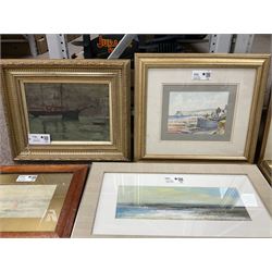 Collection of 20th and 19th Century watercolours and oils depicting shipping and coastal scenes, to include Edward H Simpson (British 1901-1989): Robin Hood's Bay in Summer and D Morrisey (English School 19th/20th Century): Anchored Ship, variously signed titled and dated max 22cm x 30cm (8)