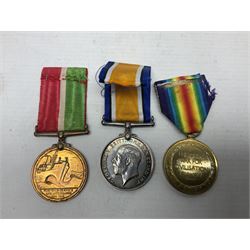 WW1 pair of medals comprising British War Medal and Victory Medal awarded to 2246 Pte. F. Lane York. R.; and WW1 Mercantile Marine Medal to James Carwell-Cooke; all with ribbons (3)