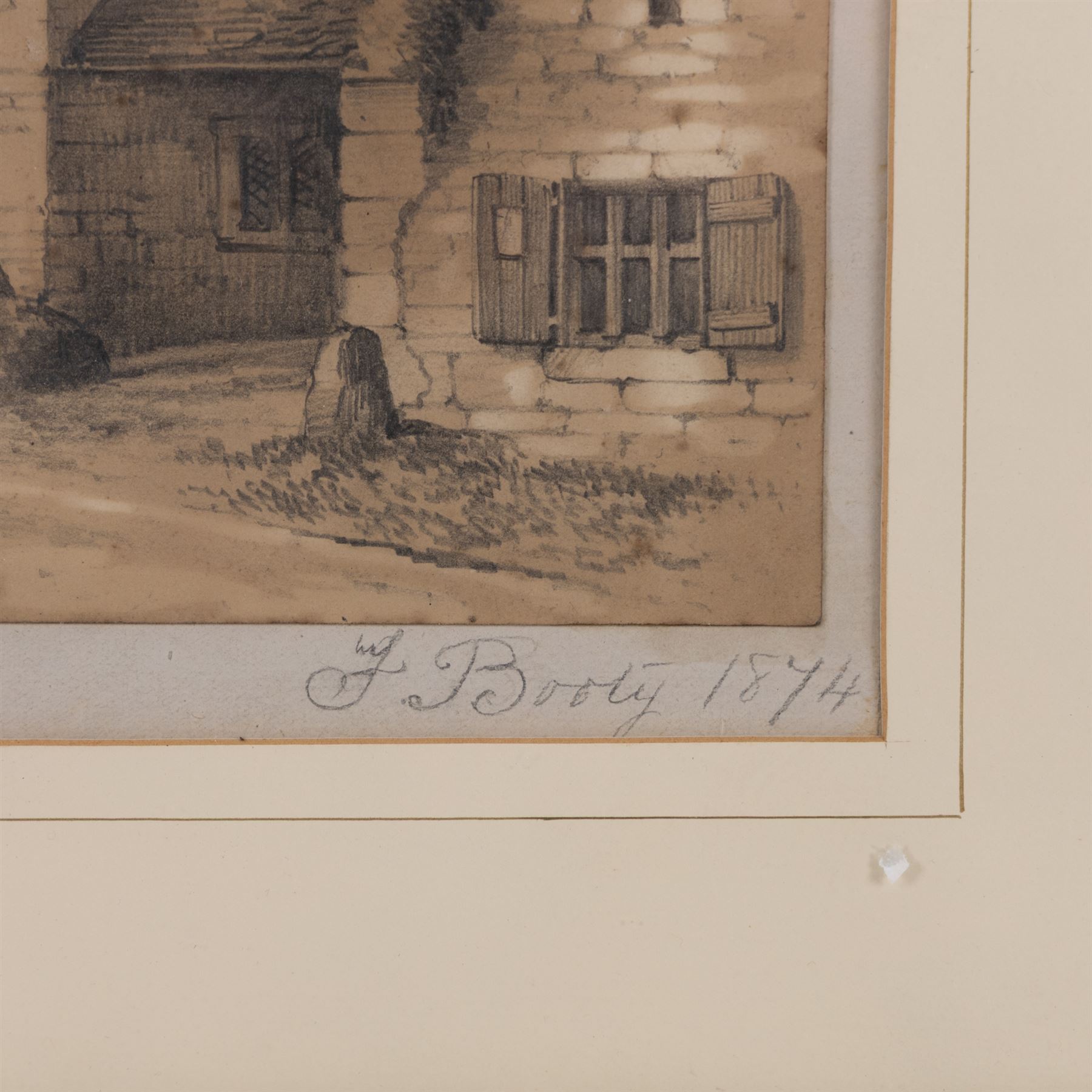 Frederick William Booty (British 1840-1924): 'The New Inn', pencil drawing signed and dated 1874, 18cm x 27cm