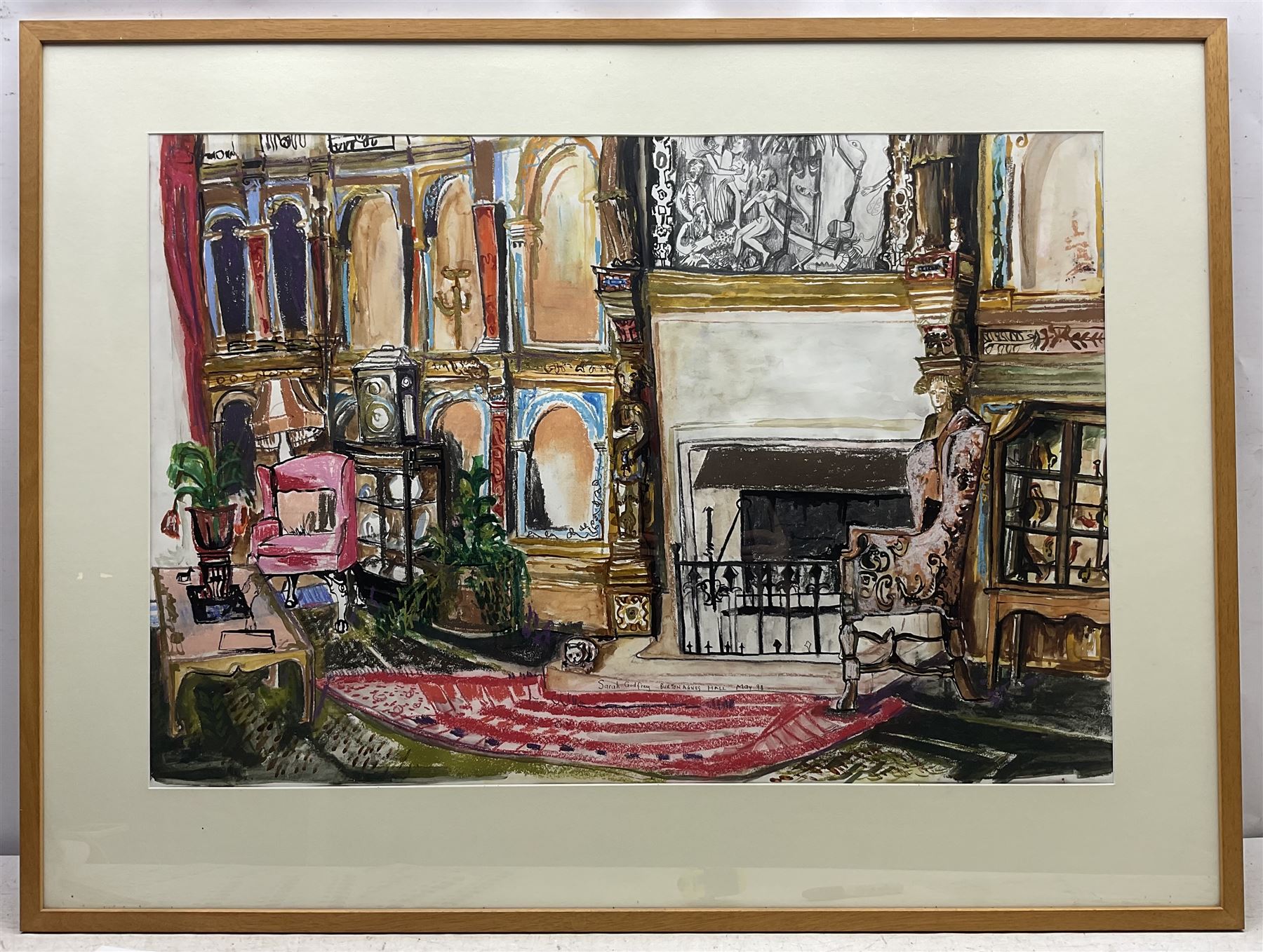 Sarah Godfrey (British 20th Century): 'Burton Agnes Hall' Driffield, mixed media signed titled and dated '98, 60cm x 89cm