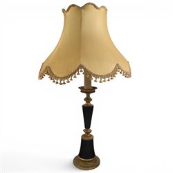 Neoclassical style table lamp, with conical stem upon a circular base, with gold lampshade...