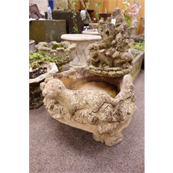  Composite stone water feature depicting a forest scene with otters and squirels, W80cm  