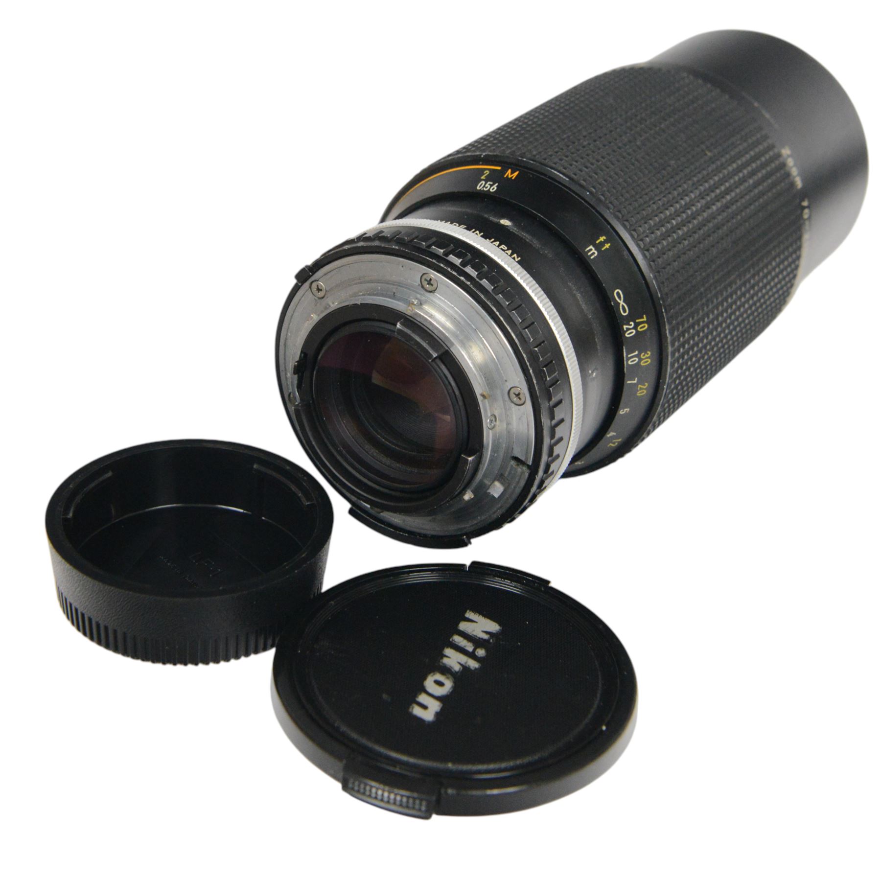 Two Nikon FM camera bodies, comprising Nikon FM serial no. 3239117, with a Nikon Series E 36-72mm 1:3.5 zoom lens and a Nikon FM2 serial no. 7141741, with a Nikkor 50mm 1:1.8 lens and a Nikon Series E 70-210mm 1:4 zoom lens