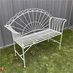 Metal sunrise sunrise garden bench, slatted seat - washed grey finish - THIS LOT IS TO BE COLLECTED BY APPOINTMENT FROM DUGGLEBY STORAGE, GREAT HILL, EASTFIELD, SCARBOROUGH, YO11 3TX