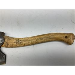 Gransfors Bruk Sweden carving axe, the head stamped both sides including smith's initials, on stamped hickory shaft, in leather sheath L43cm