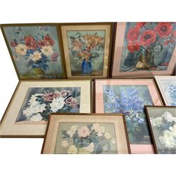 Olive Higginbottom (Yorkshire Early/Mid-20th century): Still Life of Delphiniums and 
Other Flowers, studio collection of watercolours, some signed and dated max 54cm x 38cm, in one box (10)