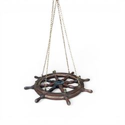 Mid 20th century ships wheel chandelier with four brass bulb fittings