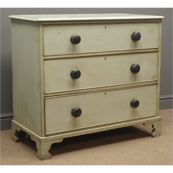  19th century painted chest, three drawers, bracket supports, W94cm, H84cm, D47cm  
