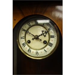  Early 20th century stained beech Vienna style wall clock, H104cm  