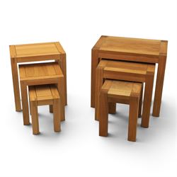 Two solid oak nests of three tables, largest H 60cm, W 55cm