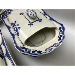 Burgess and Leigh Middleport pottery dinner wares decorated in the ‘Milford’ pattern, to include lidded tureens, graduated meat plates, dinner plates etc 