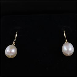 Pair of 9ct gold freshwater pearl pendant earrings, boxed